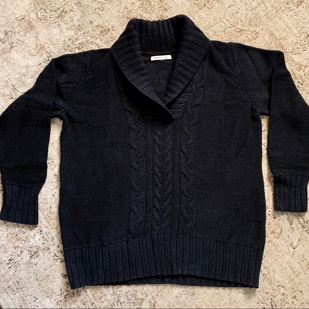 Cowl neck cable knit sweater
